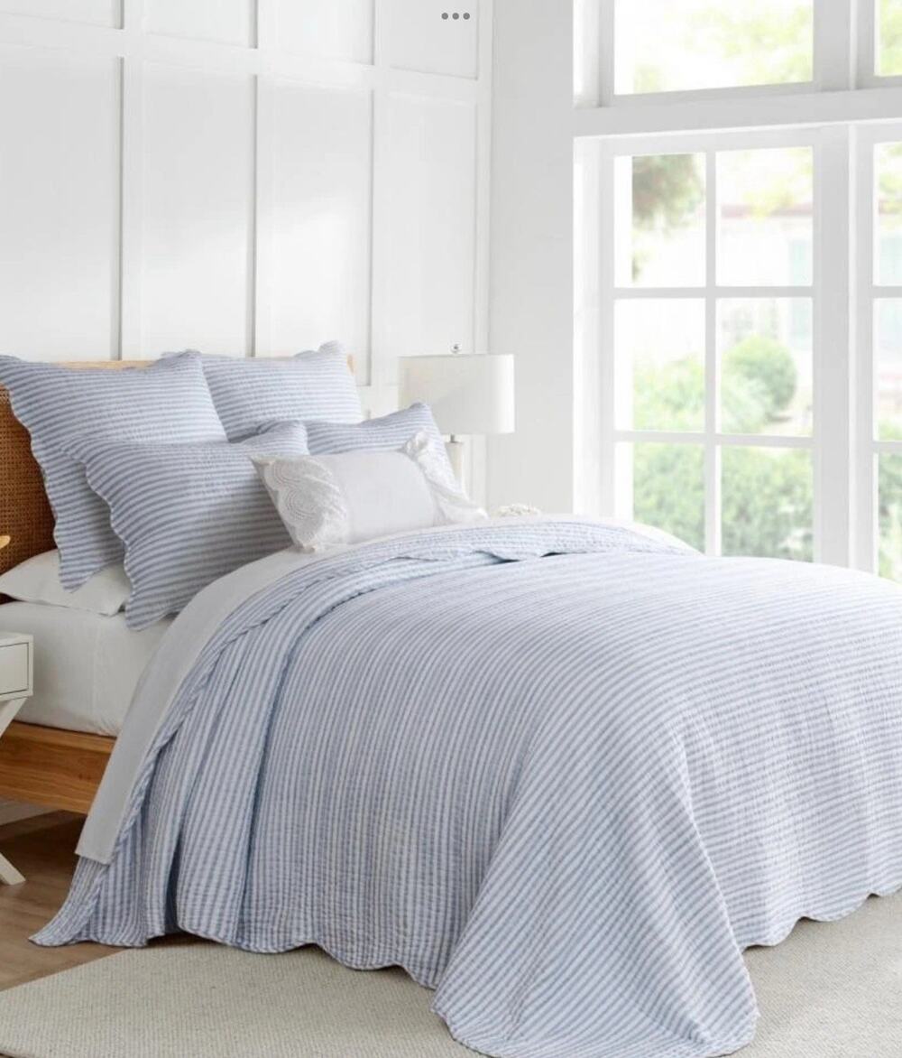 Levtex Home Martha Stripe Cotton QUEEN Bedspread & Pillowshams Set Blue